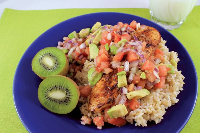 Plate of Spicy Chicken with Avocado Salsa