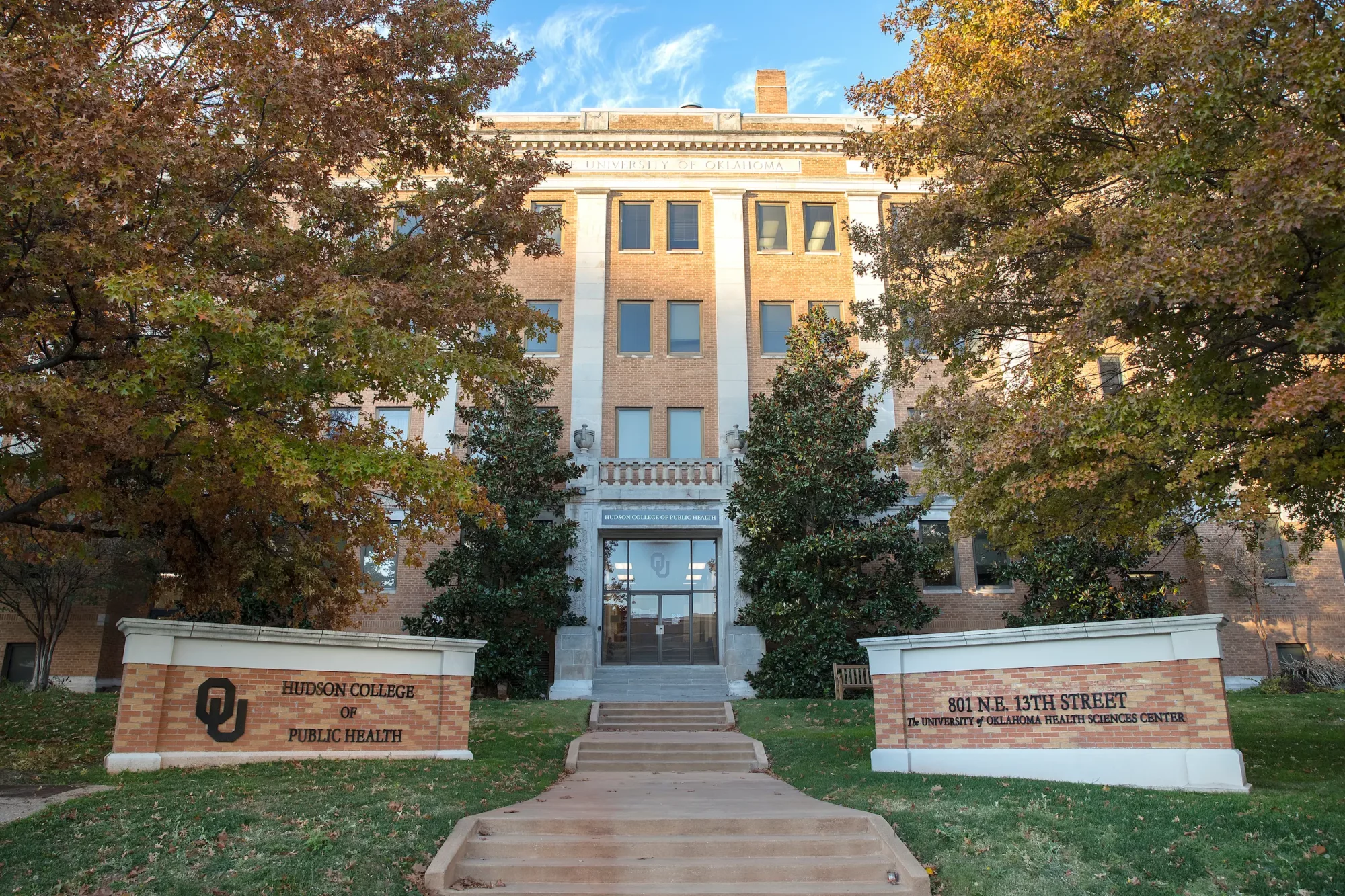 The front entrance to the Hudson College of Public Health